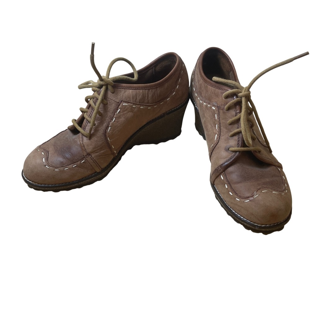 Naturalizer Dolan Wedge Lace‎ Up Oxford Shoes Brown Leather Women Size 7.5
